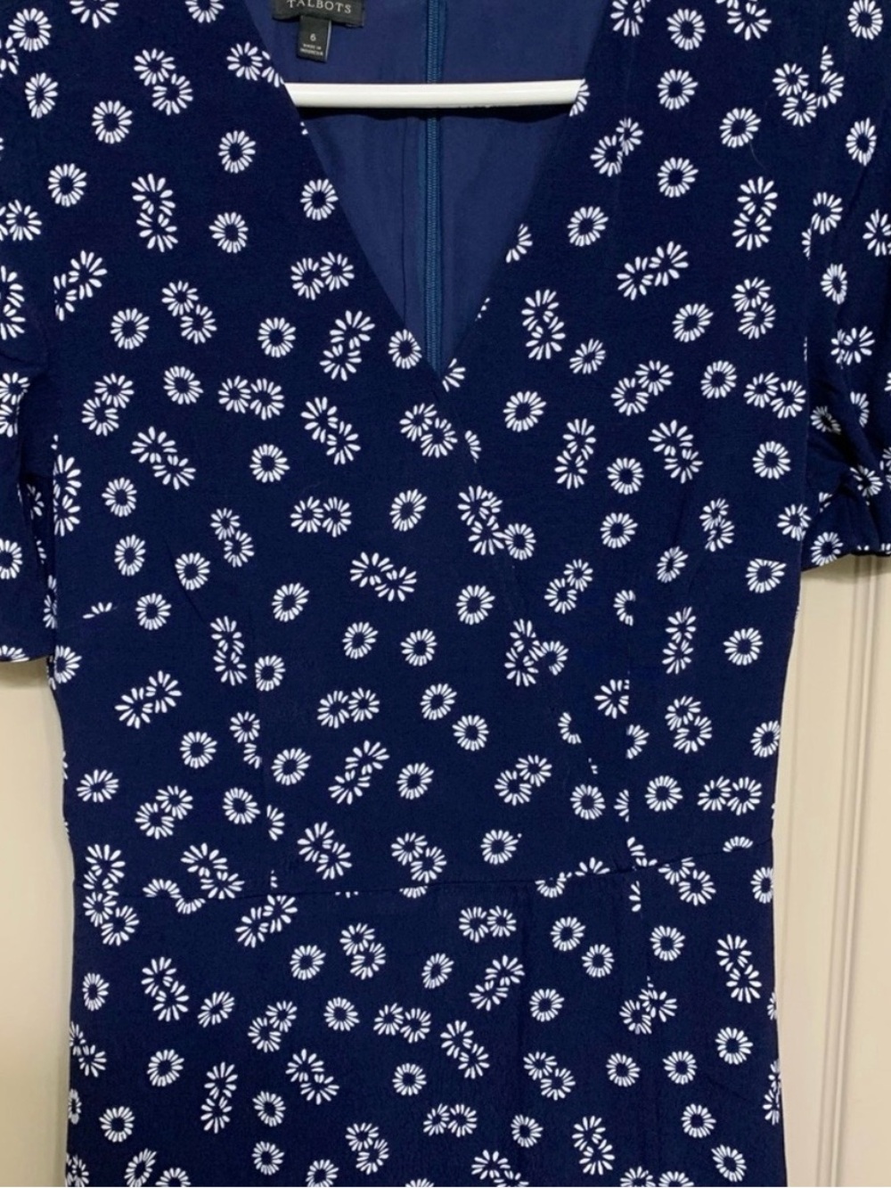 Talbots Navy and White Floral V-Neck Dress